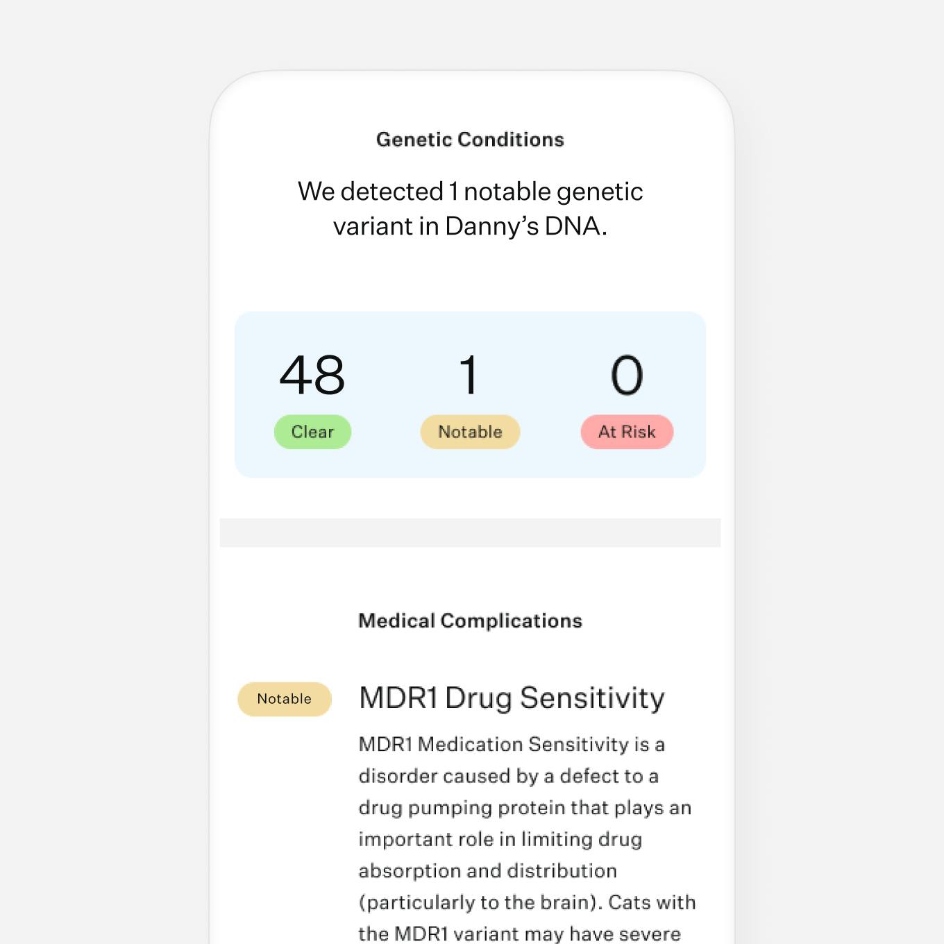 Cat DNA test health results